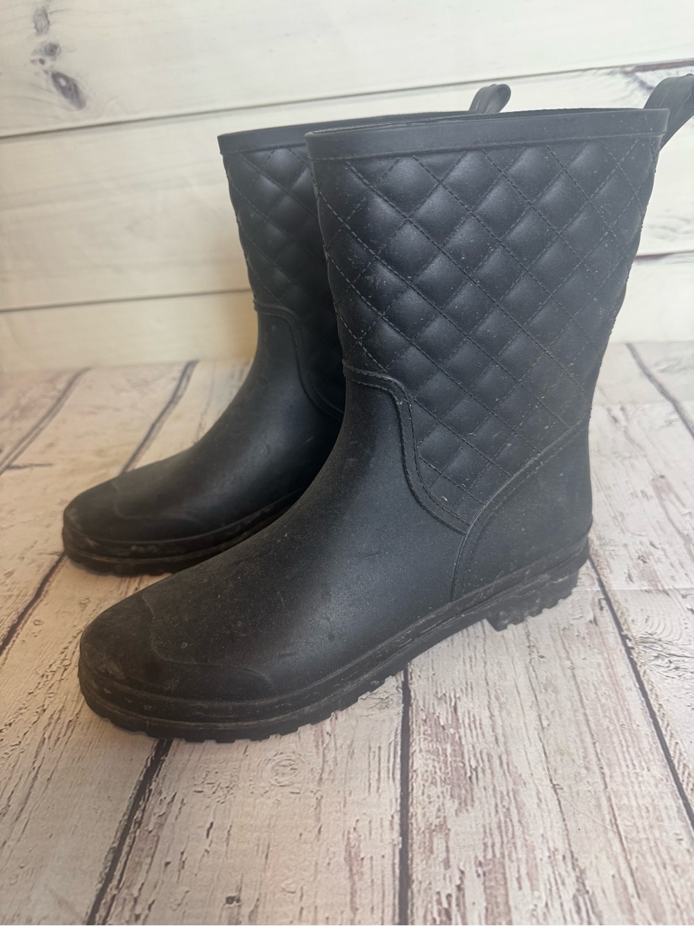 Dr Scholl's Black Quilted Rubber Rain Boots